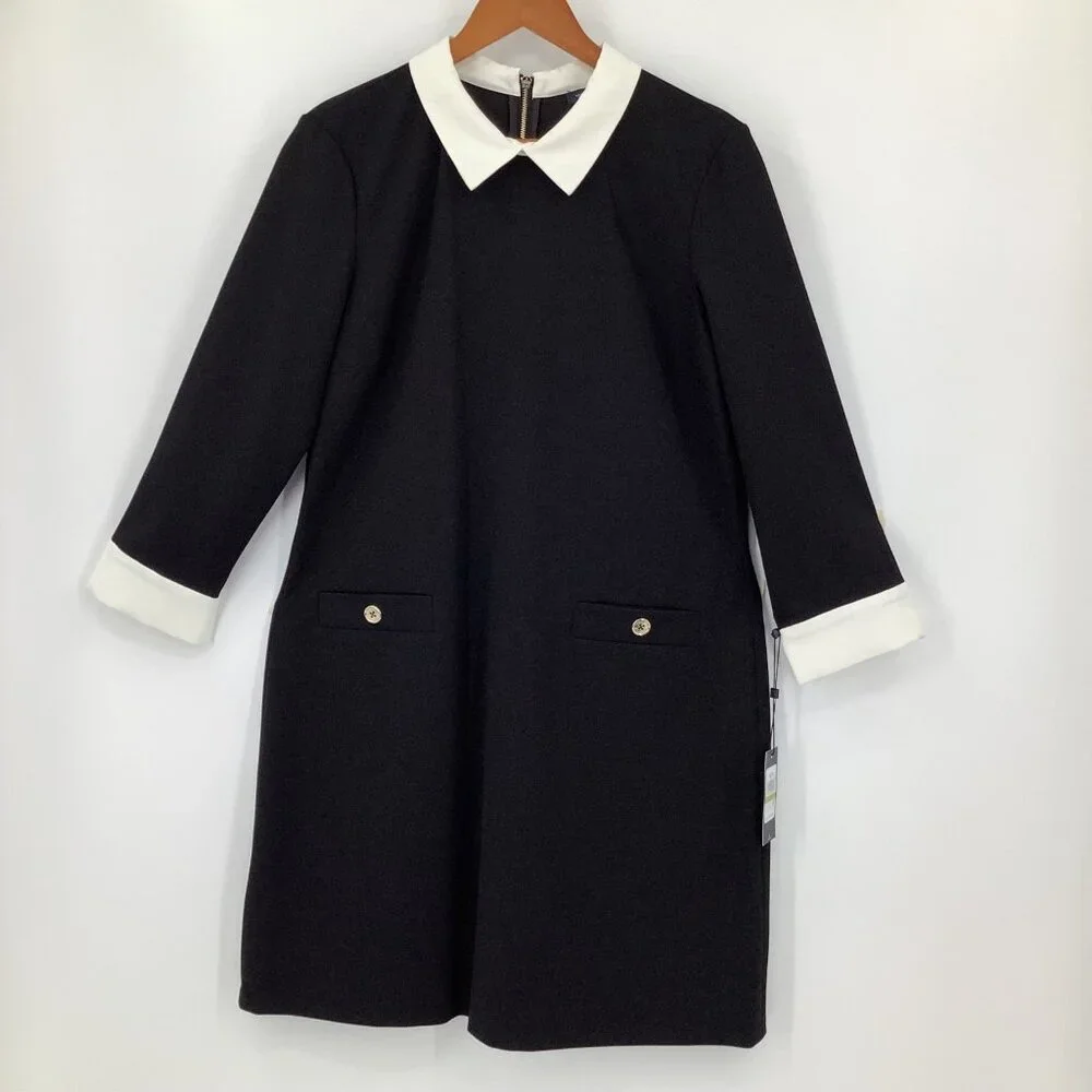 Tommy Hilfiger Women's Black White Collar Shift Dress Size 14 Pockets - Picture 2 of 8